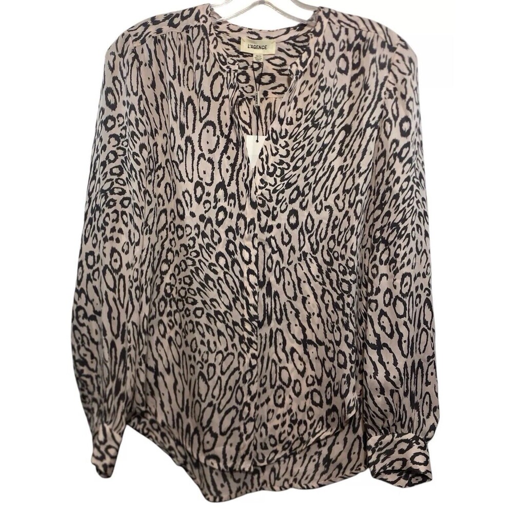 Lagence Blouse Womens Size XS Silk Bardot Band Collar In Nectar Shadow Animal